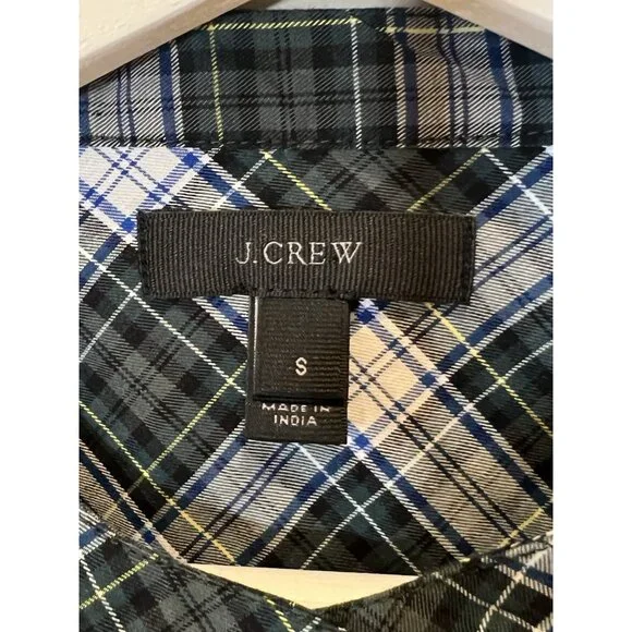 J. Crew Women Beaded Embellished Forest Green Tartan Plaid Shirt Small Sequin - Picture 5 of 14
